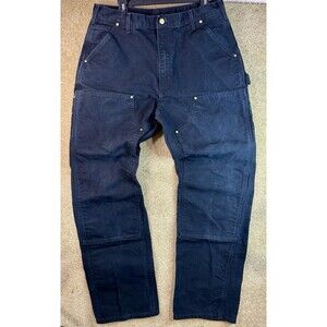 Vintage Carhartt B01 BLK Loose Faded Black Double Knee Carpenter Pant 36x32 USA!